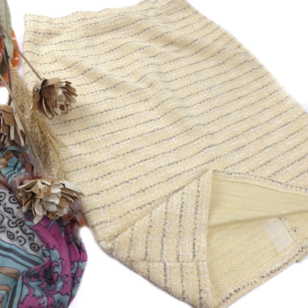 Amanda Charles Tweed Elegant Yellow Striped Skirt Sz L - Picture 2 of 9